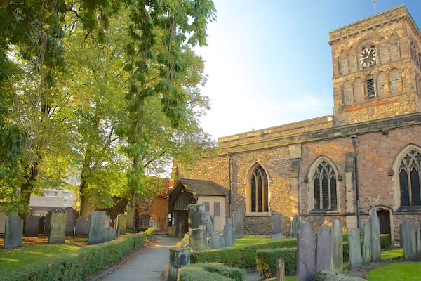 Leicester montrant église ou cathédrale, patrimoine historique et cimetiÚre