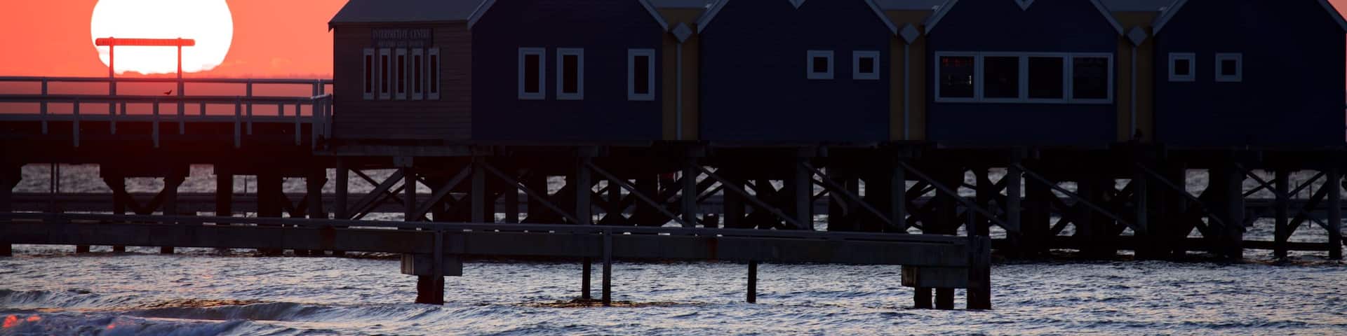 Busselton Jetty featuring general coastal views and a sunset