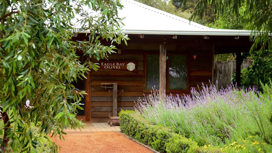 Naturaliste og byder på et hus, blomster og en park
