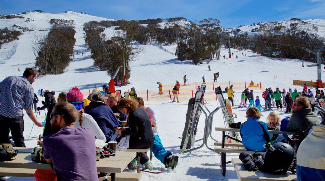 Thredbo which includes snow and snow skiing as well as a large group of people