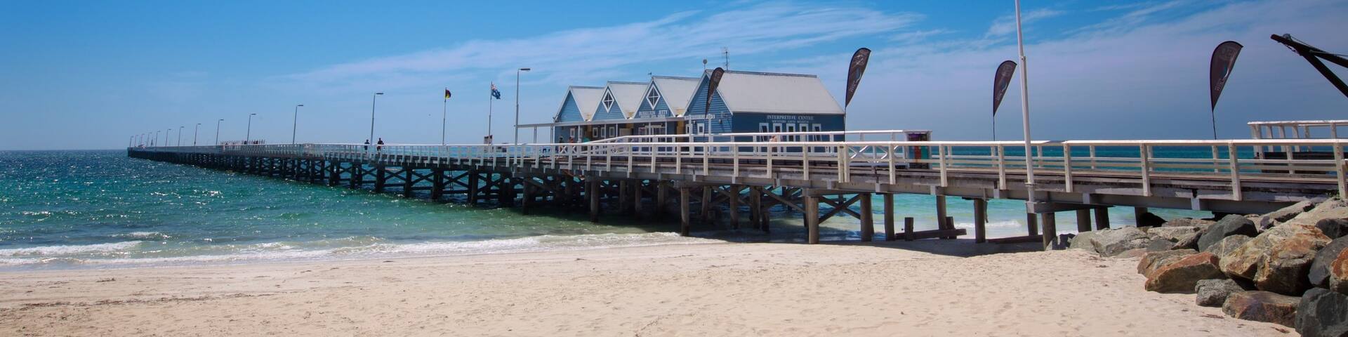 Busselton Jetty which includes a sandy beach