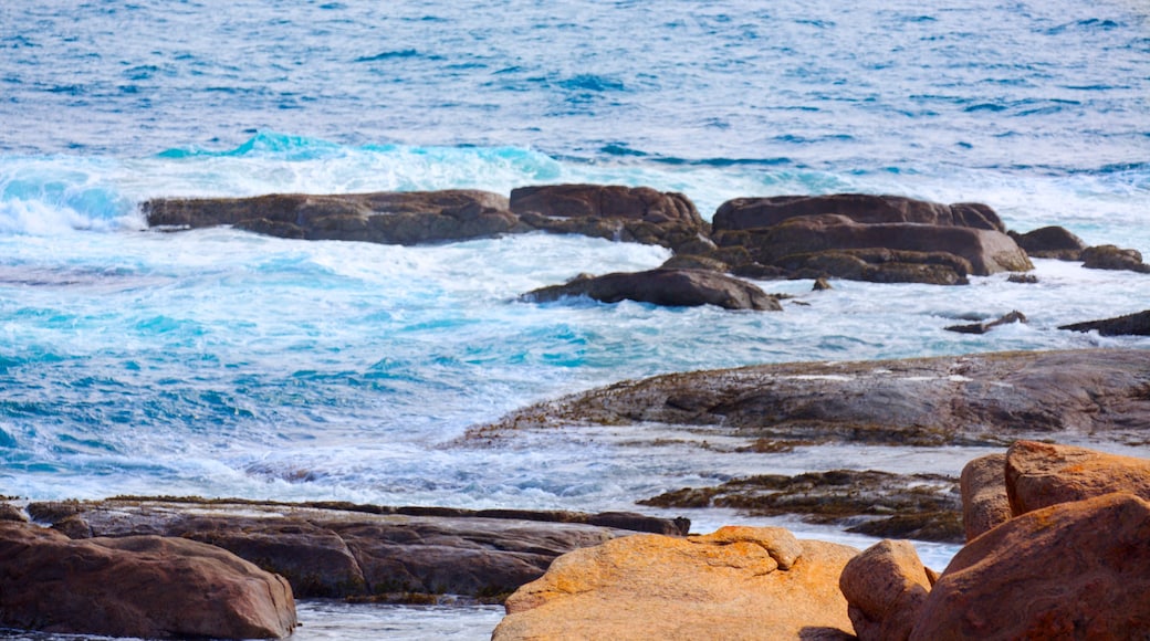 Cape Leeuwin Lighthouse featuring rugged coastline and surf