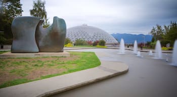 Queen Elizabeth Park som visar en fontän och en staty eller skulptur