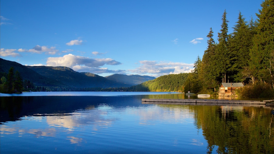 Estación de esquí de Whistler ofreciendo vista panorámica, un lago o espejo de agua y imágenes de bosques