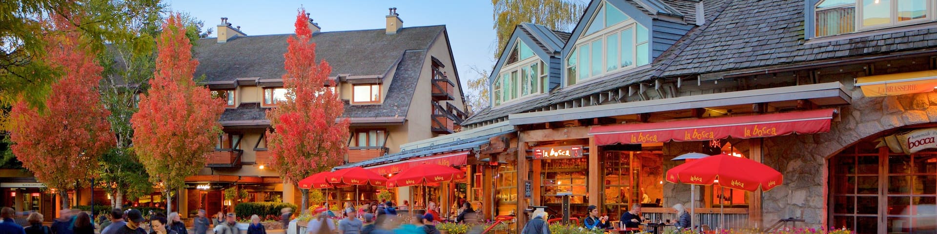 Whistler Blackcomb Ski Resort which includes autumn colours, a square or plaza and a luxury hotel or resort