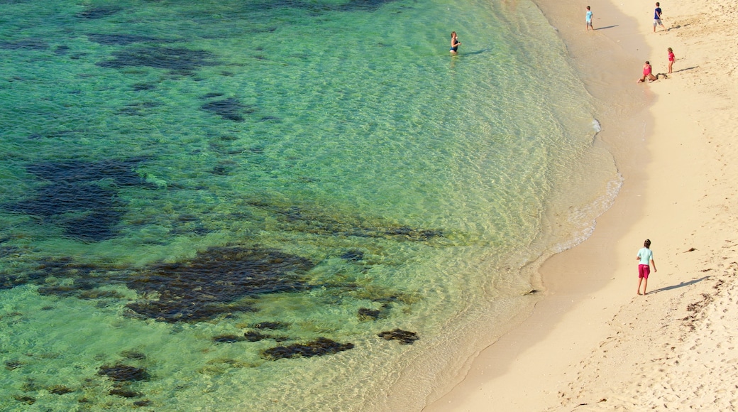 Prevelly Beach toont een strand en een baai of haven en ook een klein groepje mensen