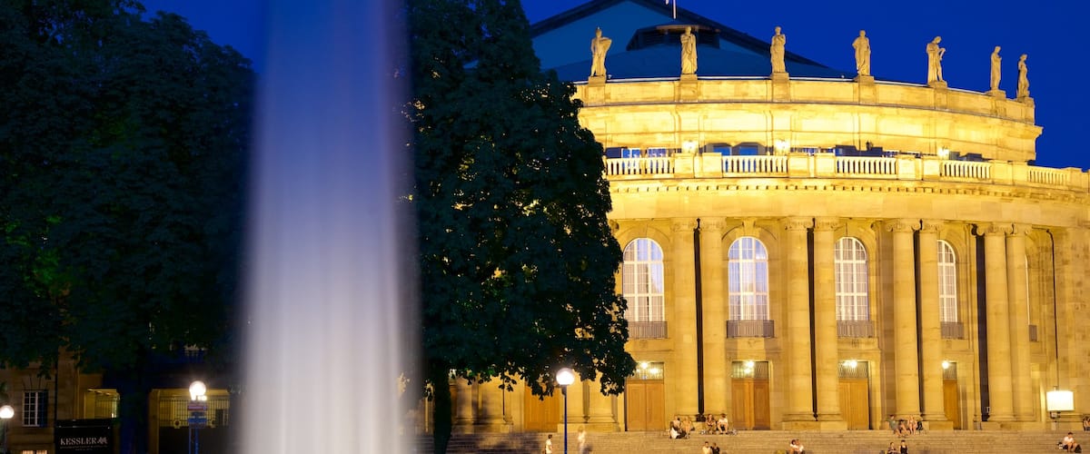 Stuttgart featuring a fountain and a square or plaza