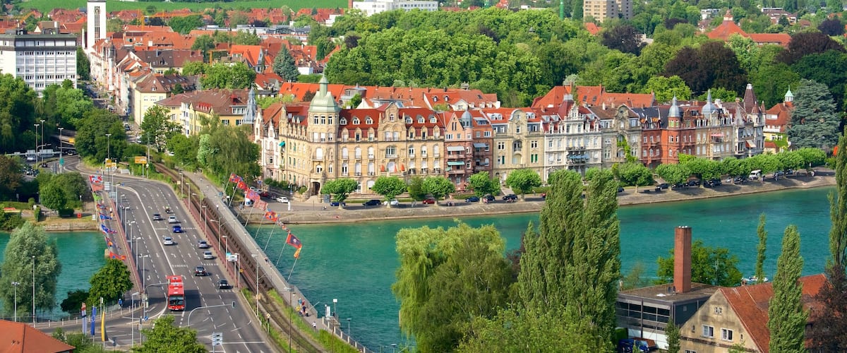 Constance showing a river or creek and a city