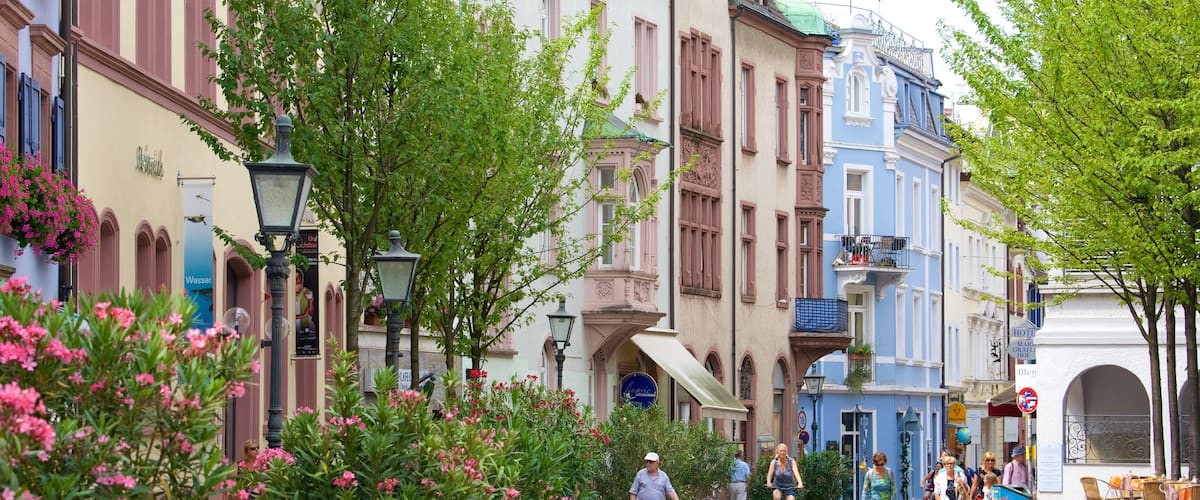 Freiburg which includes street scenes