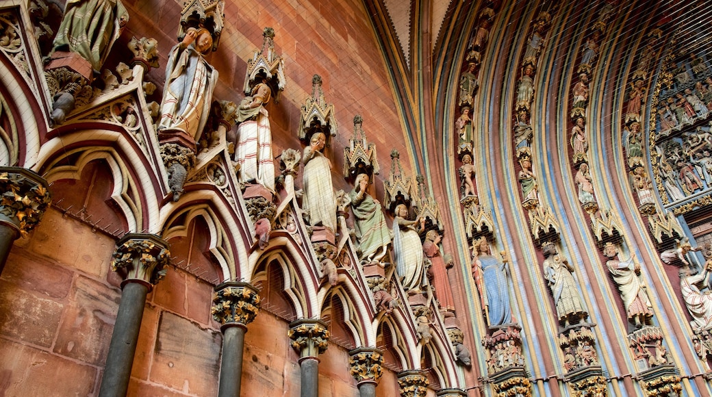 Freiburg Main Cathedral featuring interior views, a church or cathedral and religious elements