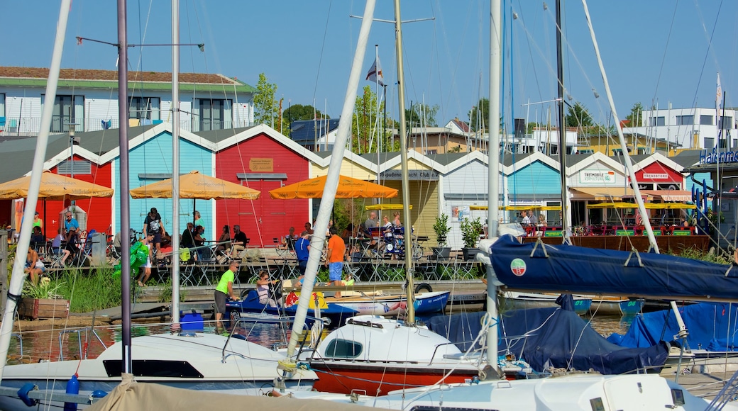 Cospudener Lake which includes a coastal town and boating