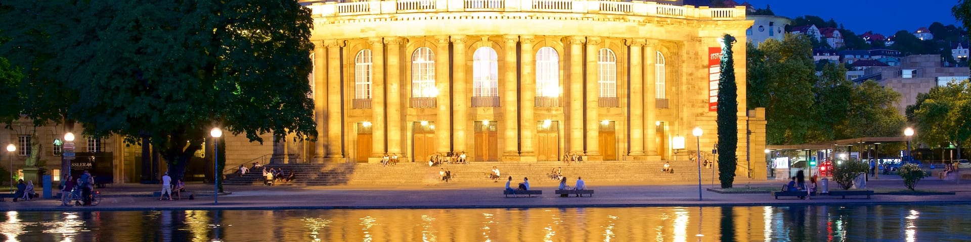 Staatstheater showing heritage elements, night scenes and a lake or waterhole