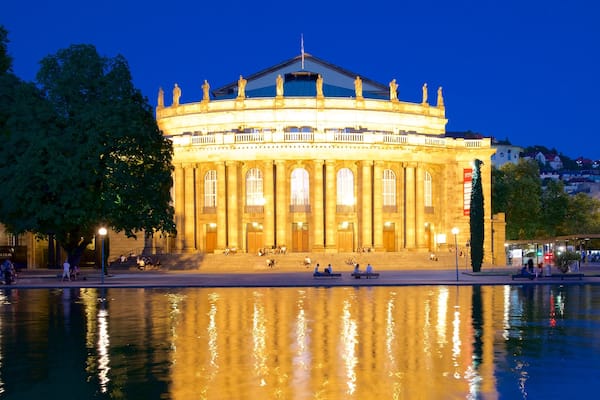 Staatstheater showing heritage elements, night scenes and a lake or waterhole