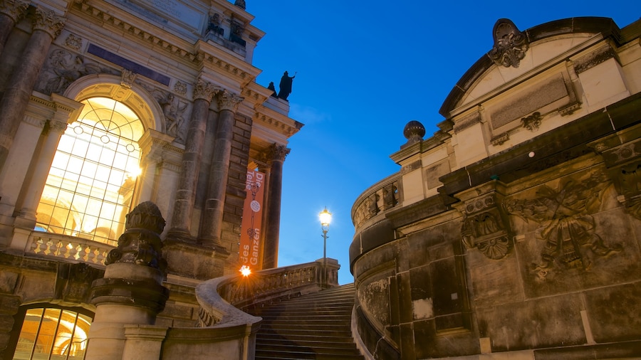 Dresden which includes heritage elements, street scenes and night scenes