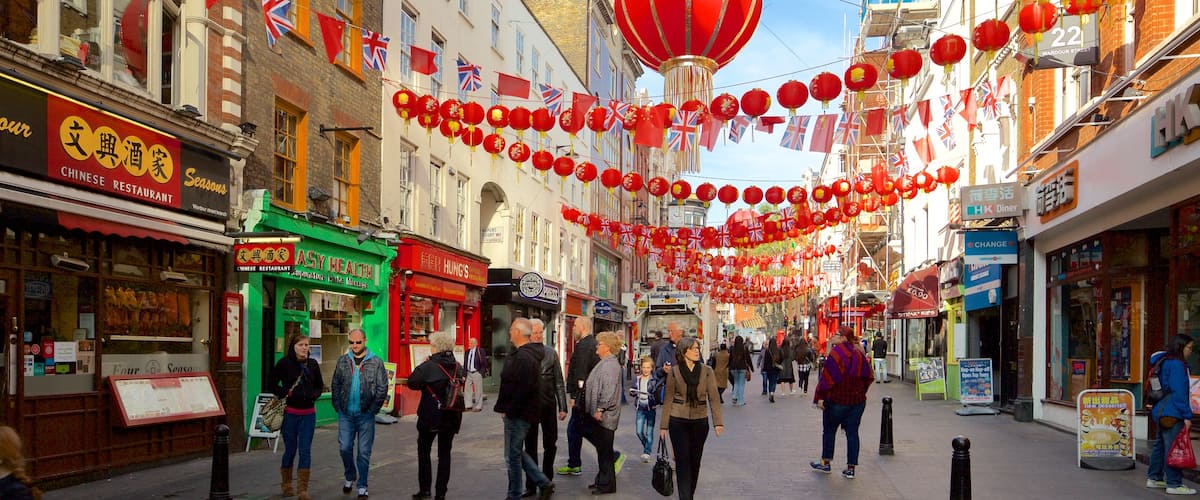 Chinatown featuring street scenes as well as a large group of people