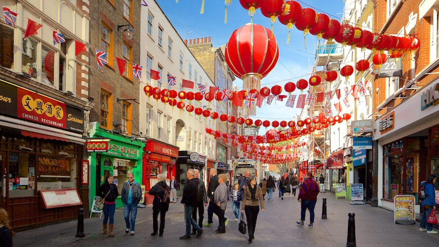 Chinatown featuring street scenes as well as a large group of people