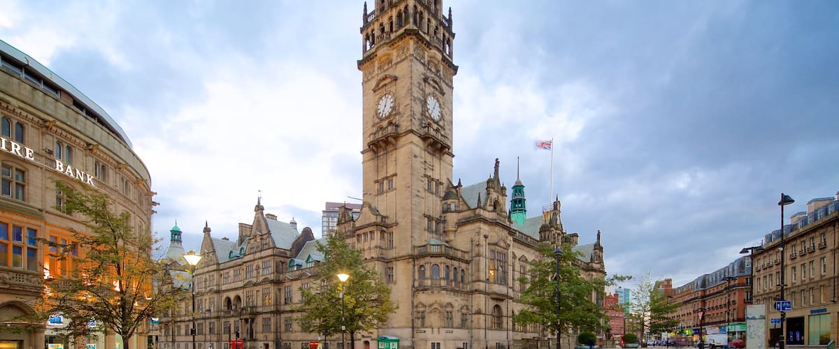 Sheffield Town Hall which includes heritage architecture and street scenes