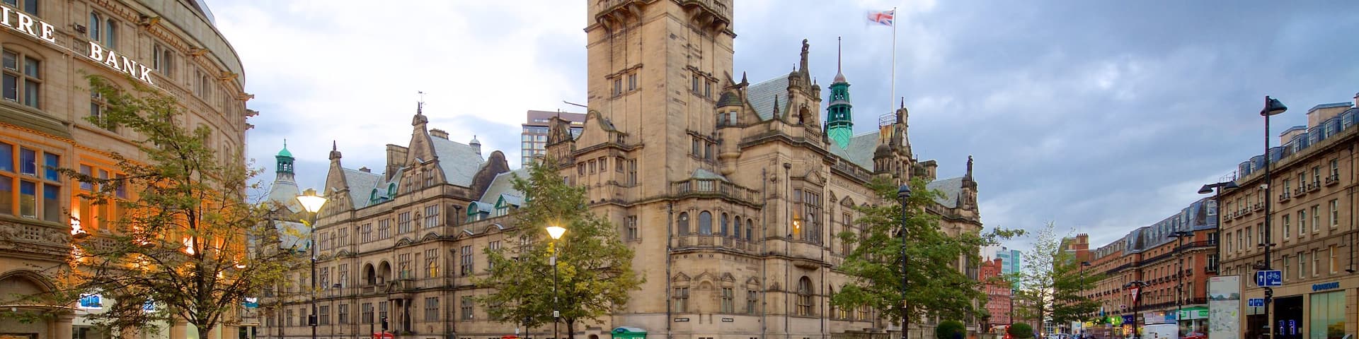 Sheffield Town Hall which includes heritage architecture and street scenes