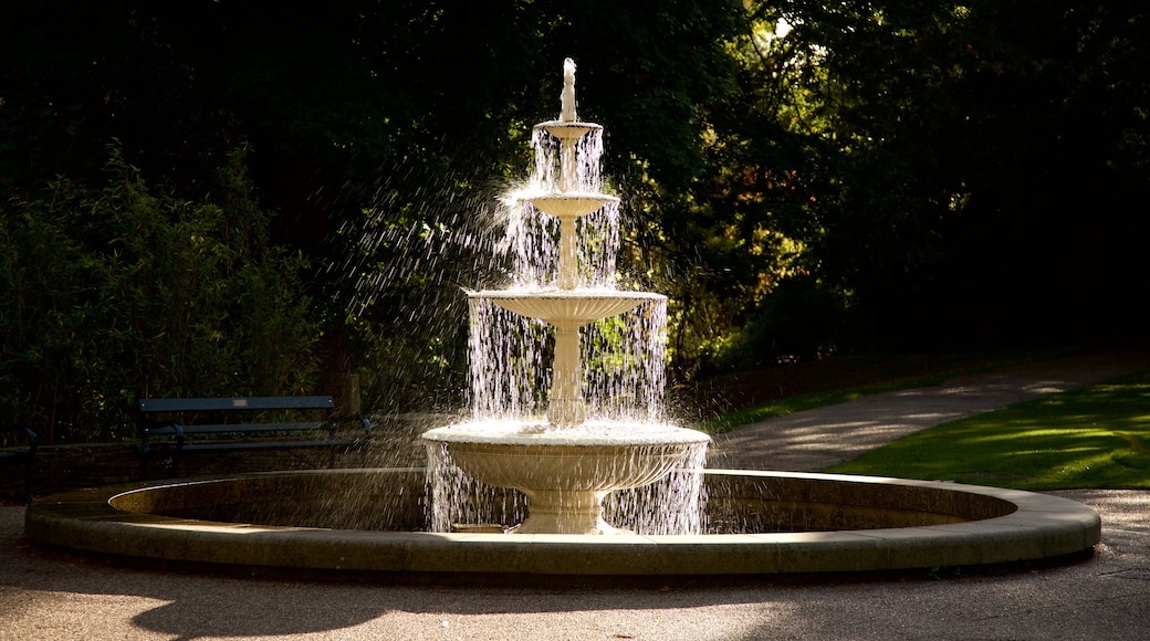 Sheffields botaniska trädgårdar som visar en trädgård och en fontän