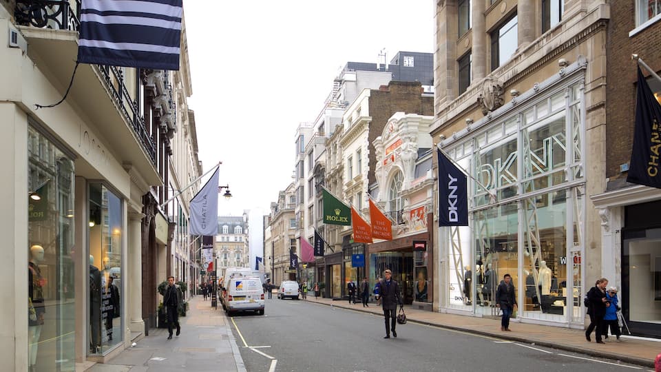London featuring shopping, street scenes and signage