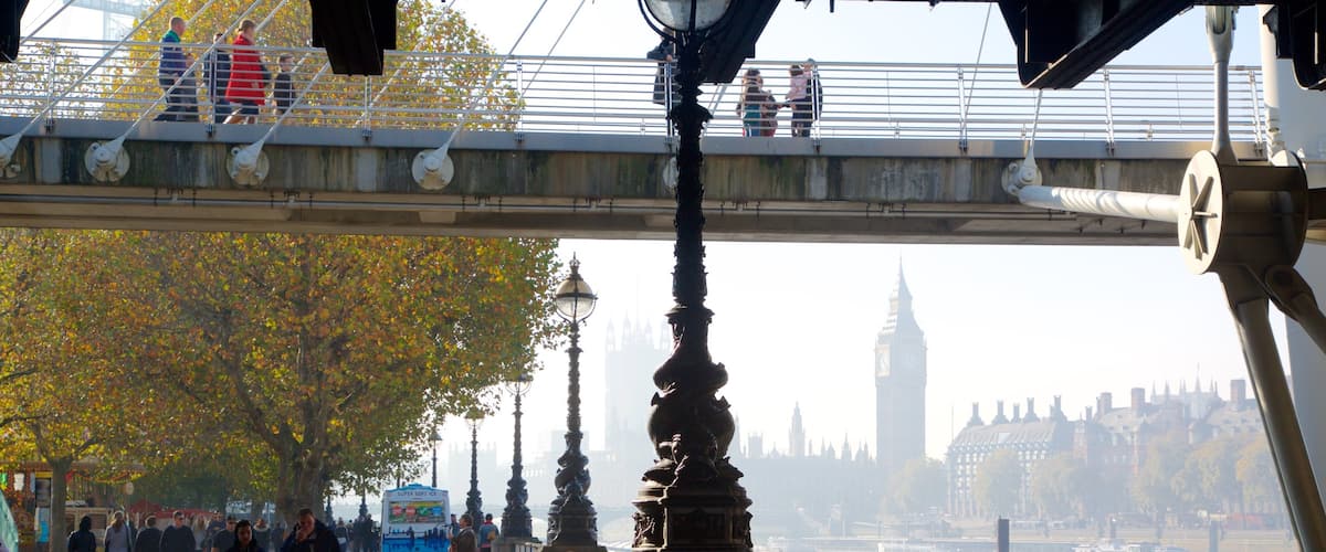 South Bank showing a bridge, heritage architecture and a river or creek