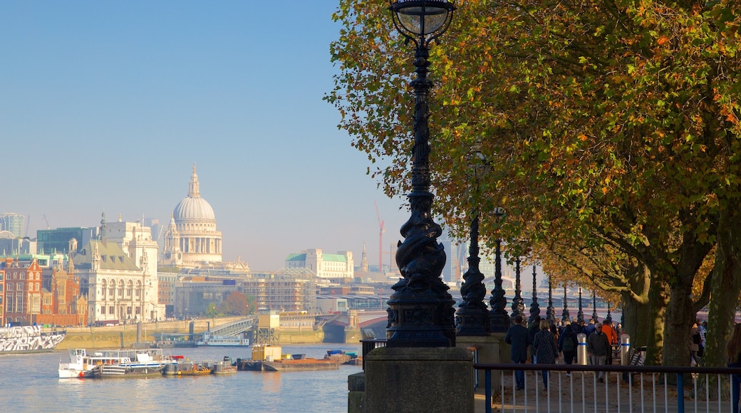 South Bank showing autumn colours, a city and heritage architecture