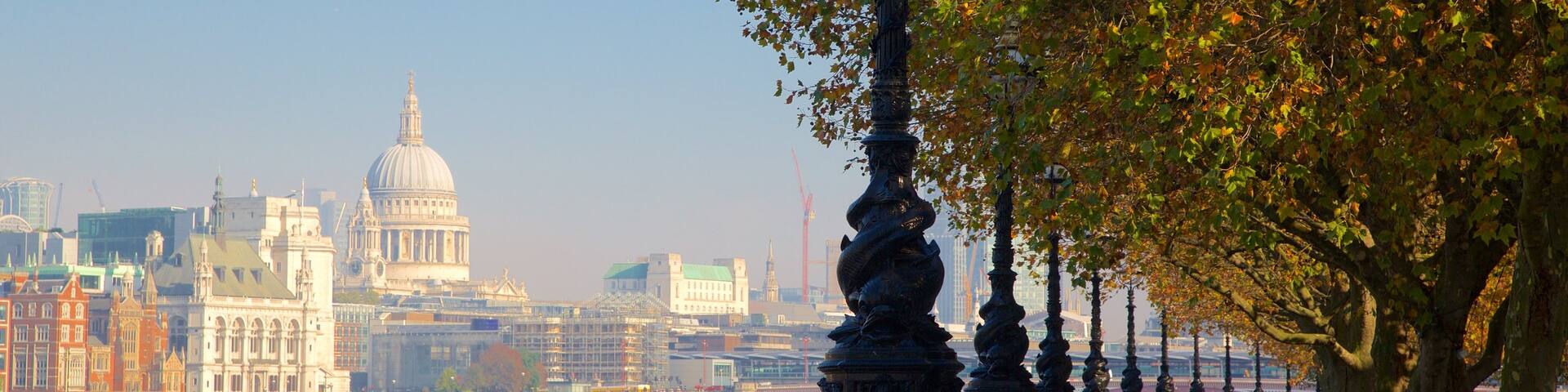 South Bank mettant en vedette ville, feuilles d\'automne et rivière ou ruisseau
