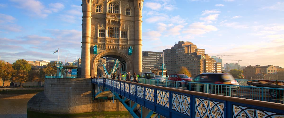 Tower Bridge featuring heritage architecture, a bridge and street scenes