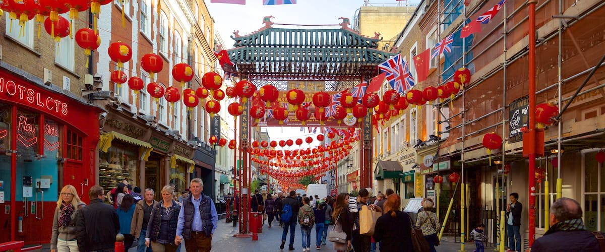 Chinatown which includes street scenes and a city as well as a large group of people