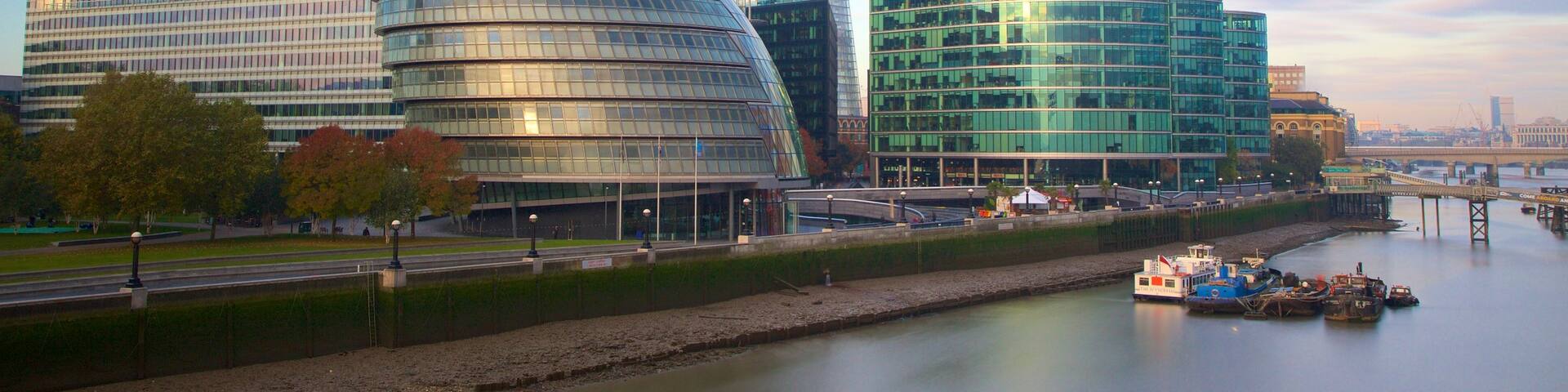 The Shard showing a city, a river or creek and a high-rise building