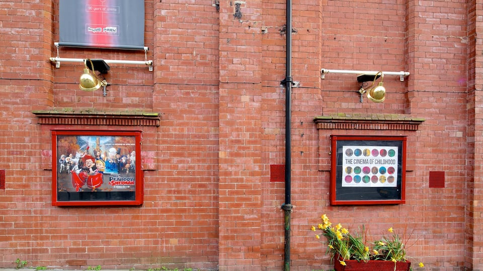 Leeds which includes outdoor art, theatre scenes and signage