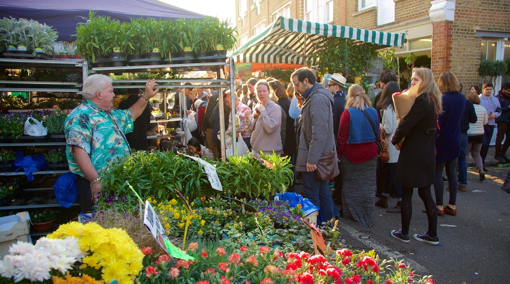 London som visar blommor, shopping och marknader