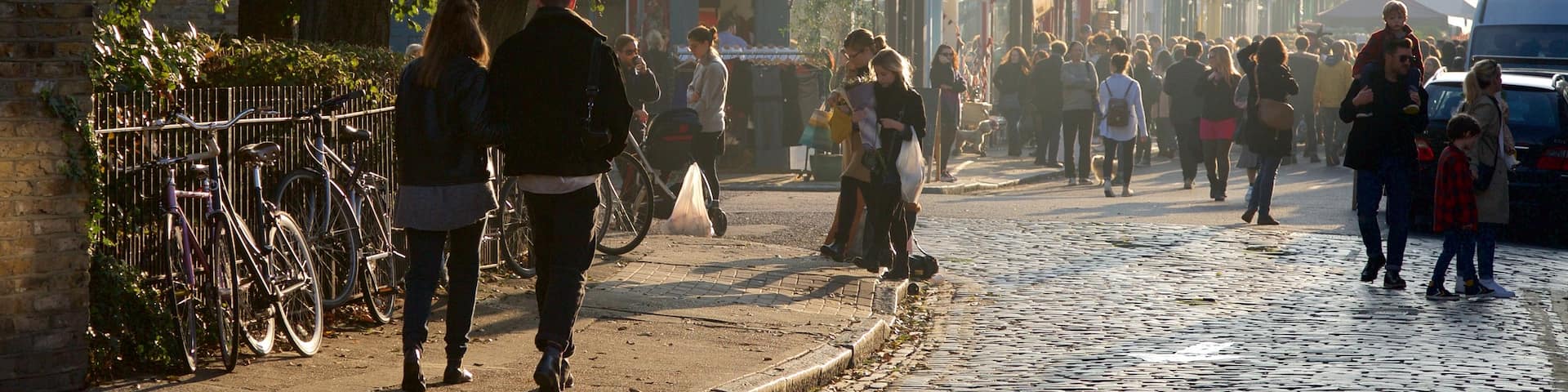 Columbia Road Flower Market featuring markets and street scenes