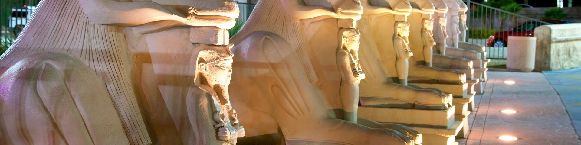 Las Vegas which includes night scenes and a statue or sculpture