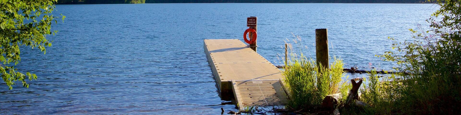 Washington mostrando un lago o abrevadero, bosques y montañas