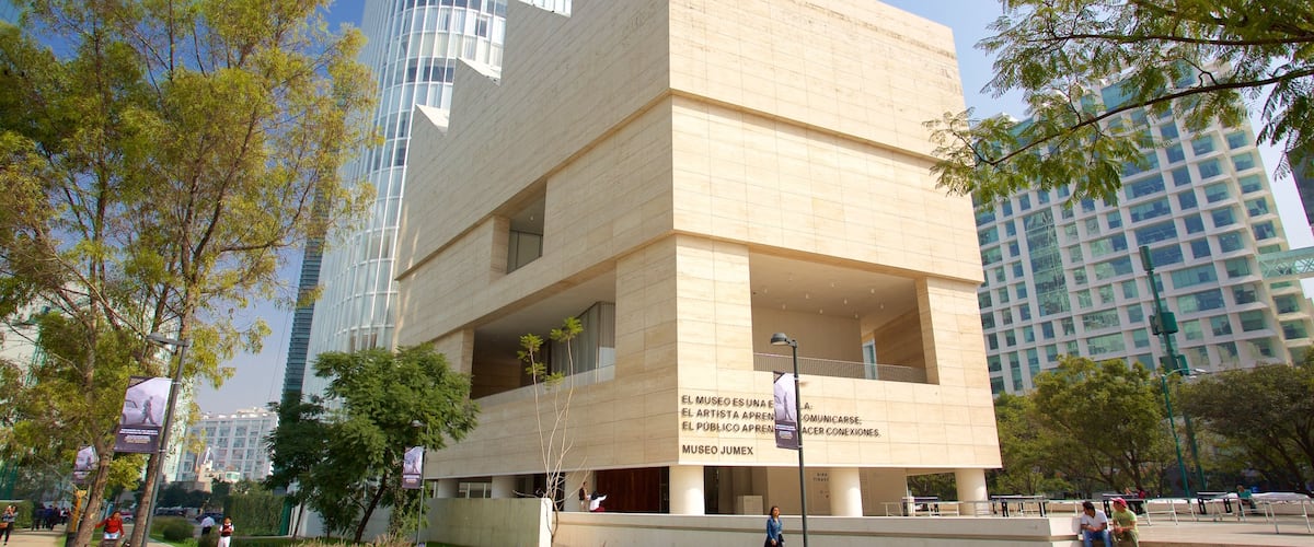 Mexico City showing modern architecture and a garden