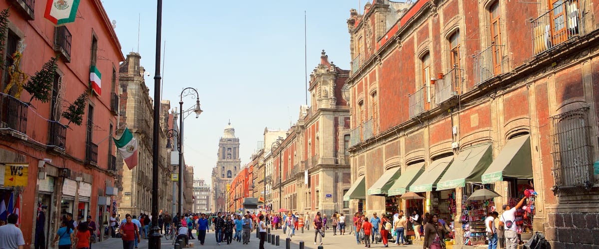 Downtown Mexico City which includes a city and city views as well as a large group of people