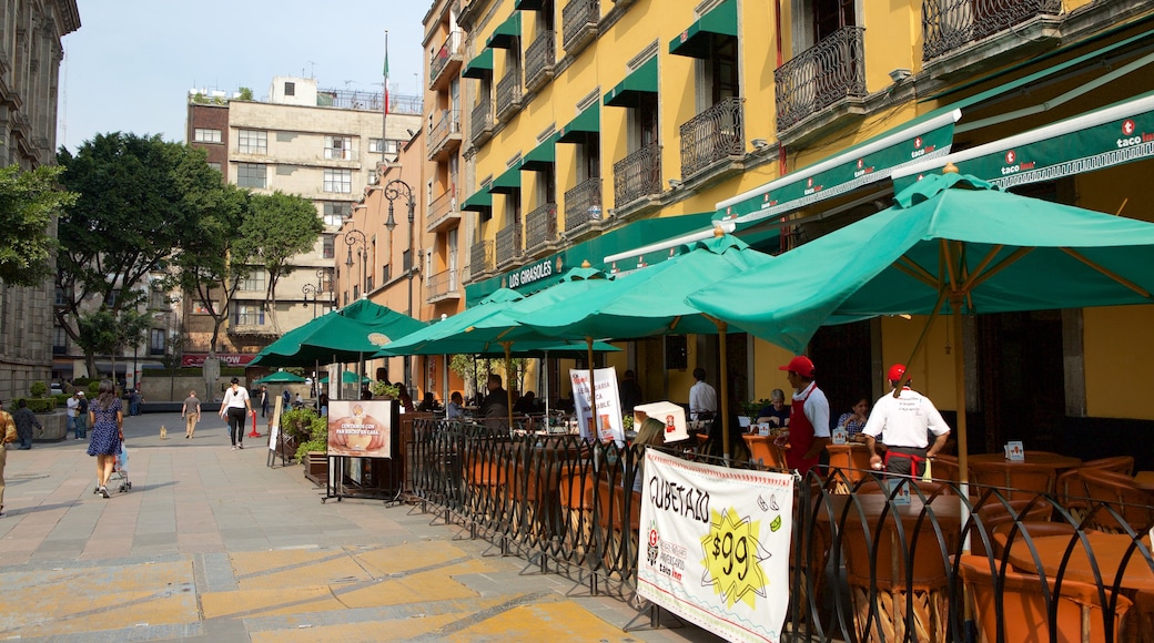 Downtown Mexico City showing a city and cafe scenes