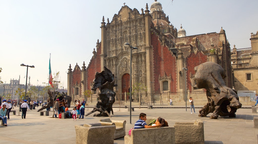 Metropolitan Cathedral which includes a statue or sculpture, heritage architecture and street scenes