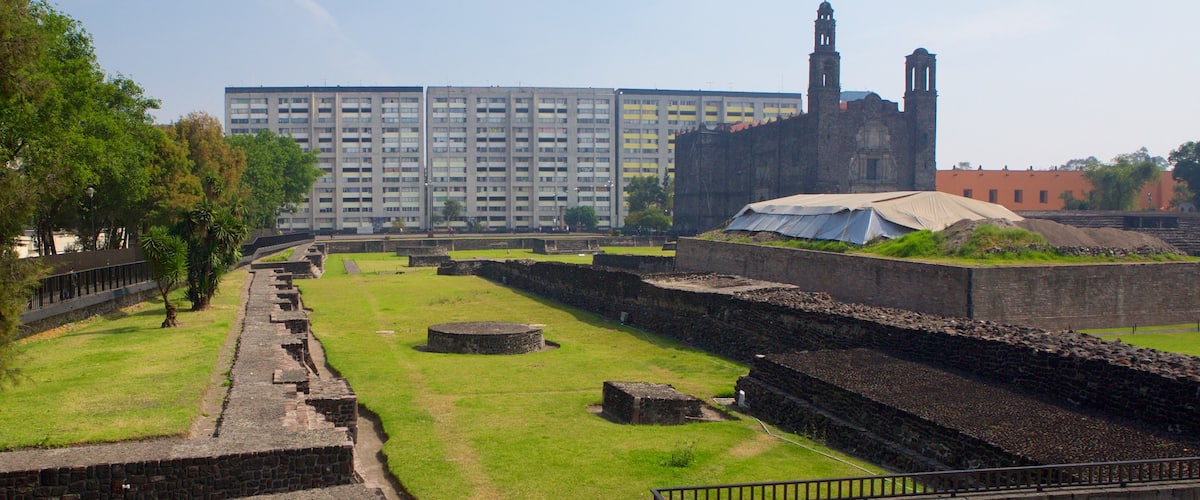 Plaza de las Tres Culturas que incluye un jardín, un parque o plaza y cultura indígena