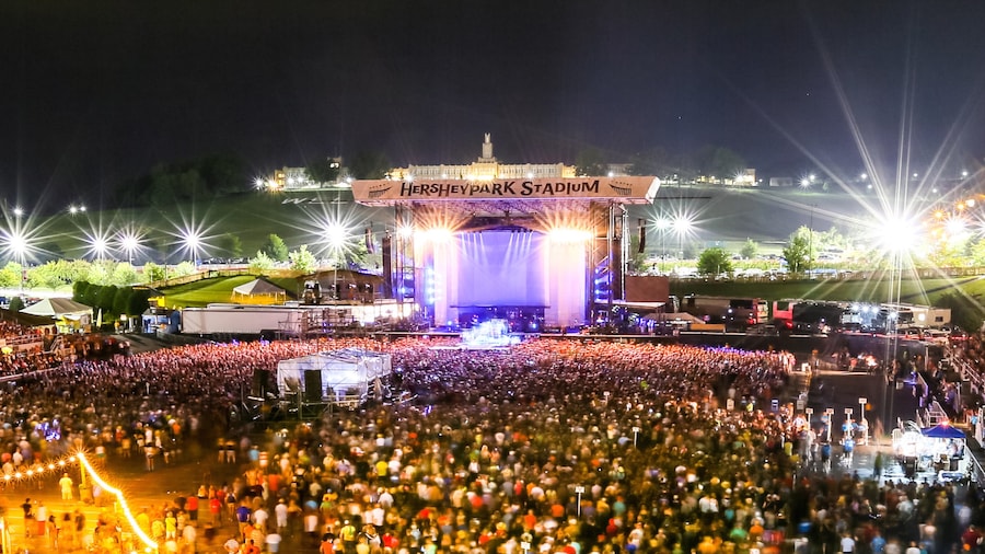 Hersheypark Stadium which includes night scenes, performance art and nightlife