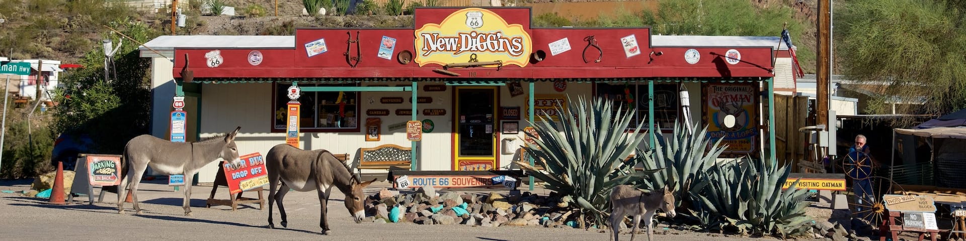 Oatman mit einem Landtiere und StraĂenszenen