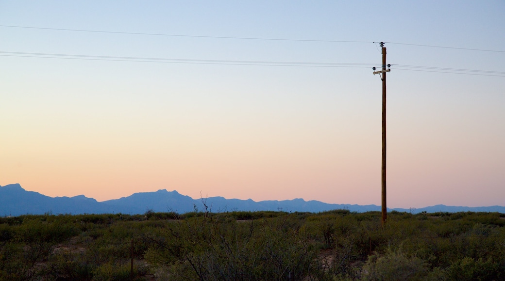 White Sands Missile Range featuring farmland and a sunset