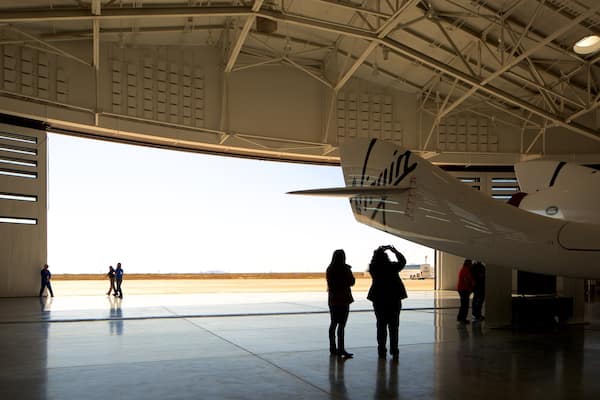 Spaceport America showing industrial elements, interior views and aircraft