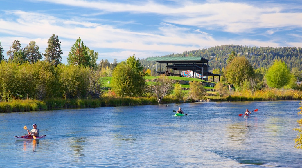 Old Mill District showing a river or creek and kayaking or canoeing