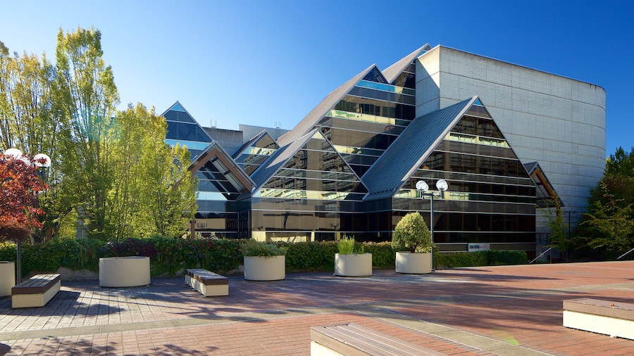 Hult Center for Performing Arts showing modern architecture and a house