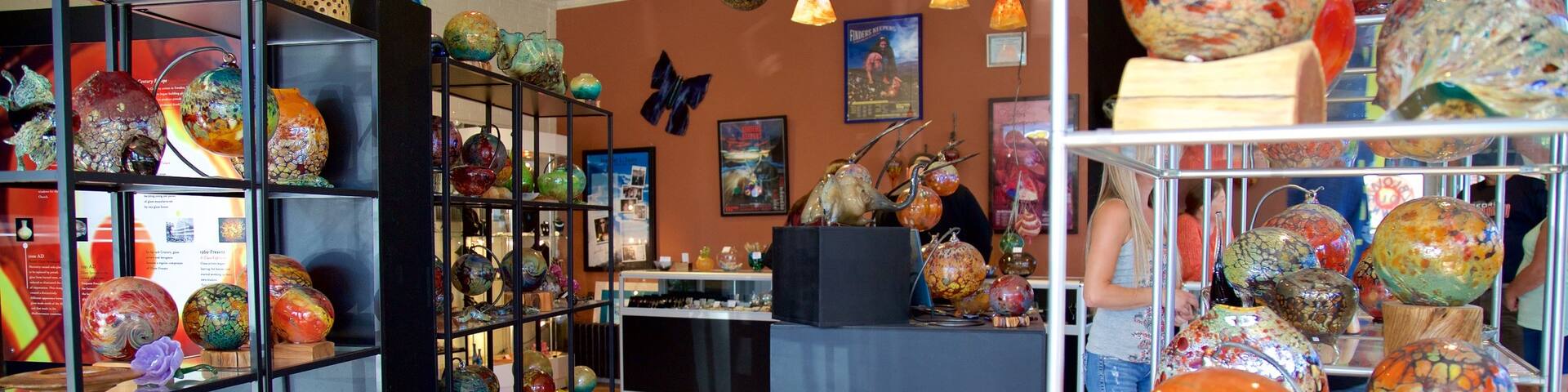 Jennifer Sears Glass Art Studio featuring interior views, shopping and art
