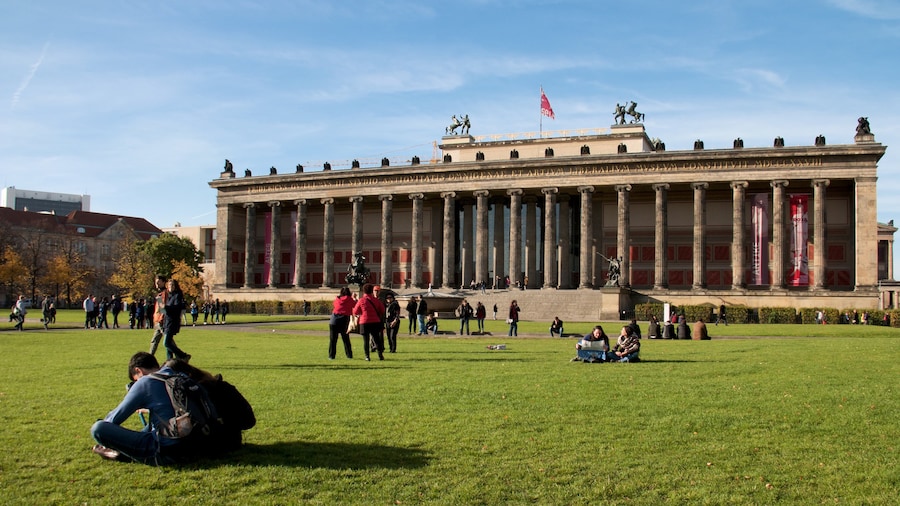 Altes Museum mostrando architettura d\'epoca e oggetti d\'epoca cosi come un grande gruppo di persone