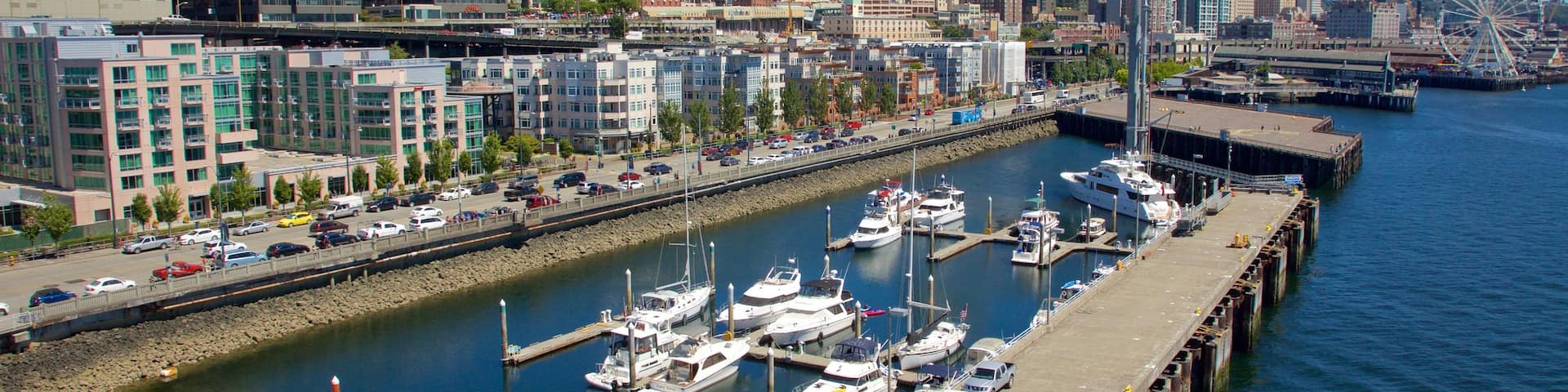 Seattle Waterfront featuring boating, sailing and city views