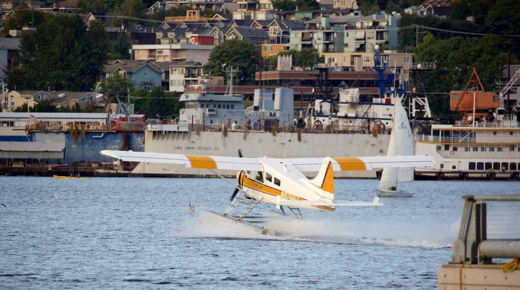 South Lake Union showing general coastal views, a city and aircraft